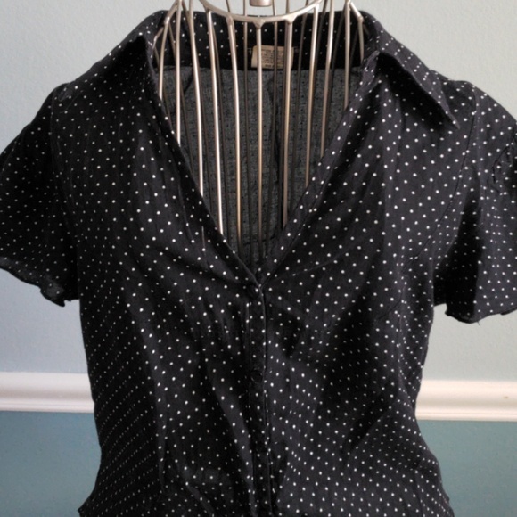 Black and white polka dot short sleeve blouse - Picture 2 of 7